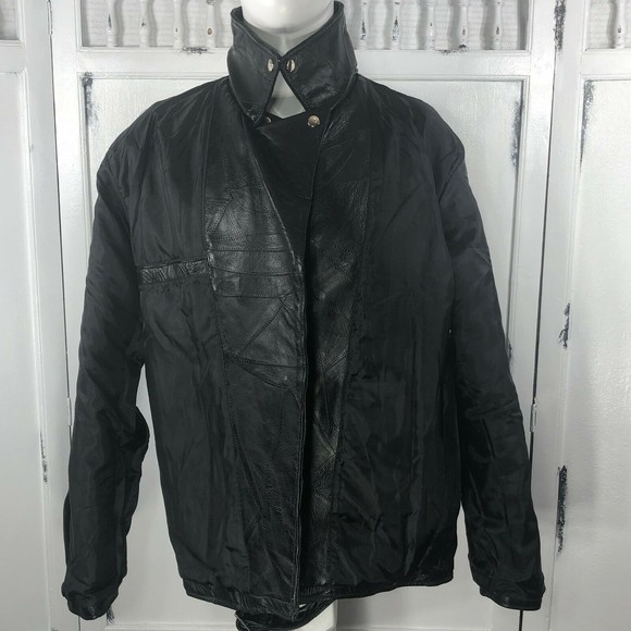 Genuine Leather Patchwork Jacket Vintage 80s Cry Baby Rock Greaser Biker Size XL - Picture 11 of 12